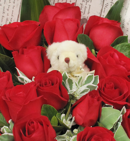 陪伴在你身边：19枝红玫瑰，5寸小熊一只