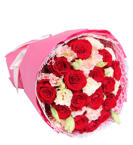 爱你的季节：红玫瑰16枝，香槟色桔梗6枝