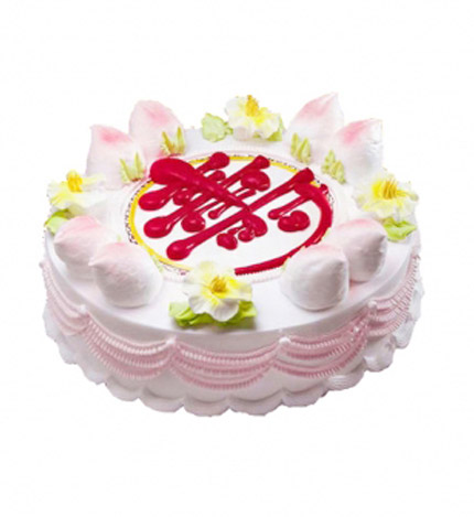 福寿双全： 圆形鲜奶蛋糕