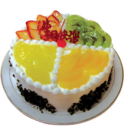 什锦水果：圆形鲜奶水果蛋糕